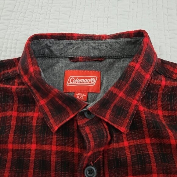 Coleman Midweight Flannel Shirt Men's XXL Red Black Plaid EUC LN Long Sleeves - Picture 8 of 15